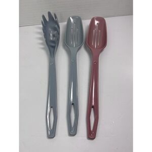 Vintage Utensils King Kraft Slotted Spoons & Pasta Spoon Blue & Mauve Pink